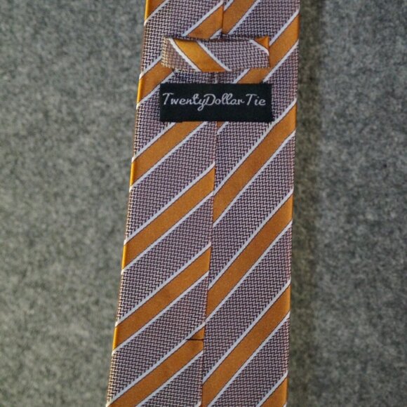 TwentyDollarTie Necktie Orange White Stripe Textured Silk Blend Modern - Picture 3 of 3